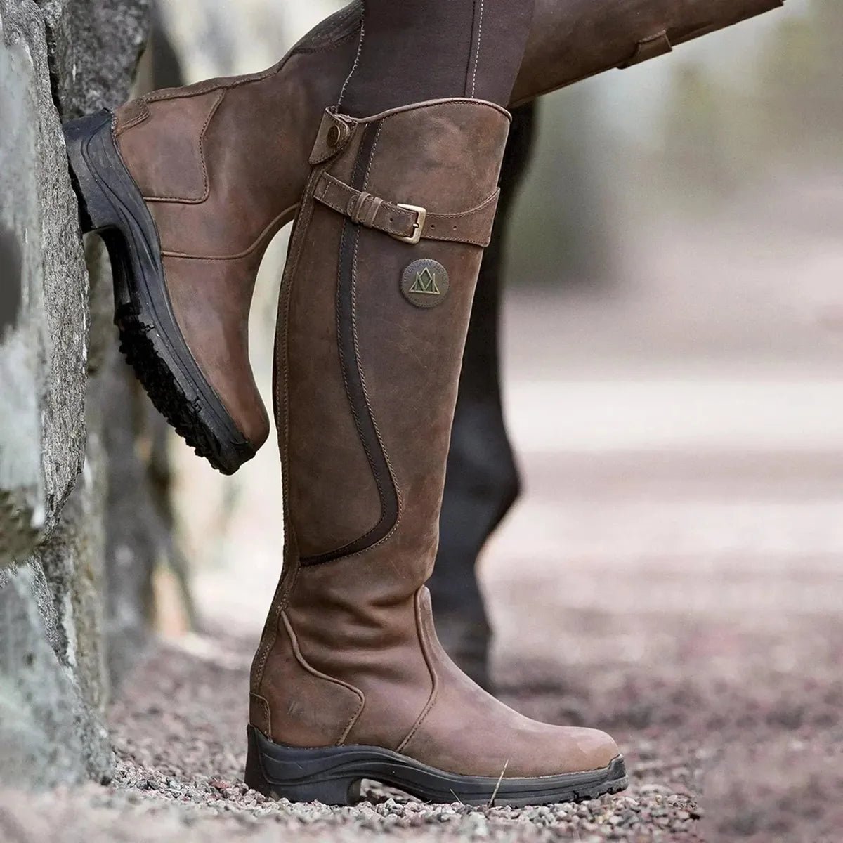 Women's Classic Knee-High Riding Boots with Buckle Detail