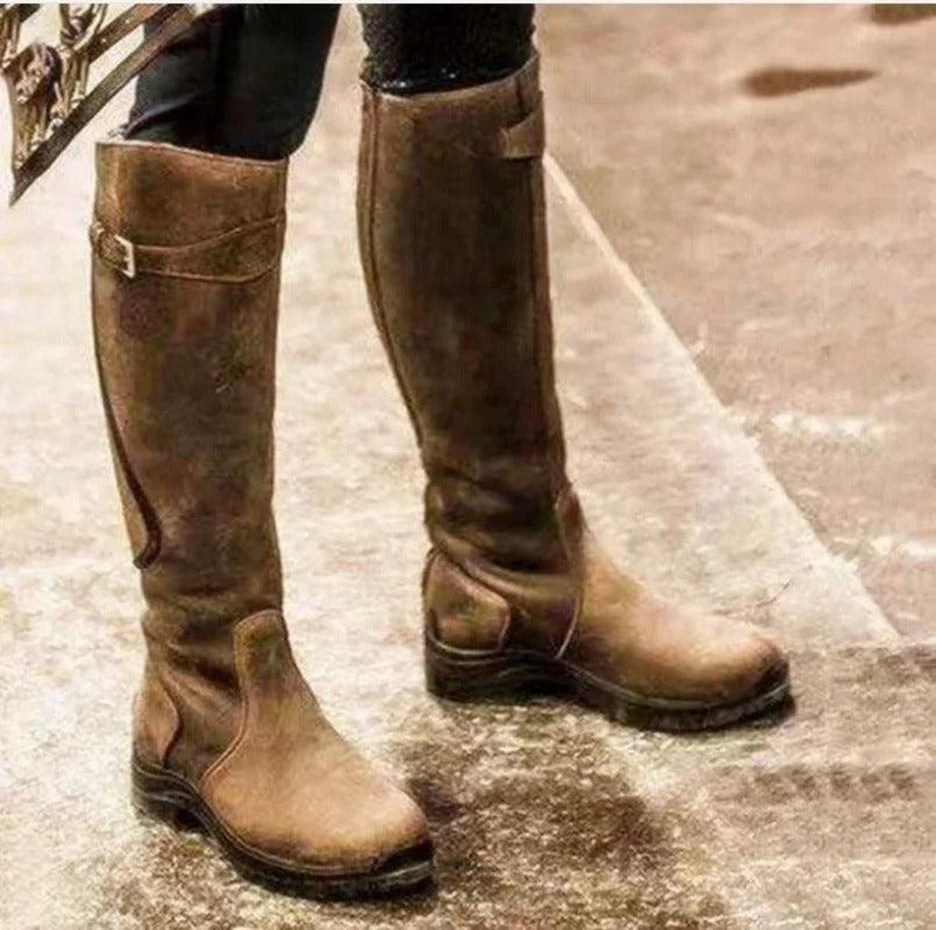 Women's Classic Knee-High Riding Boots with Buckle Detail