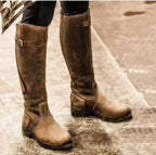 Women's Classic Knee-High Riding Boots with Buckle Detail
