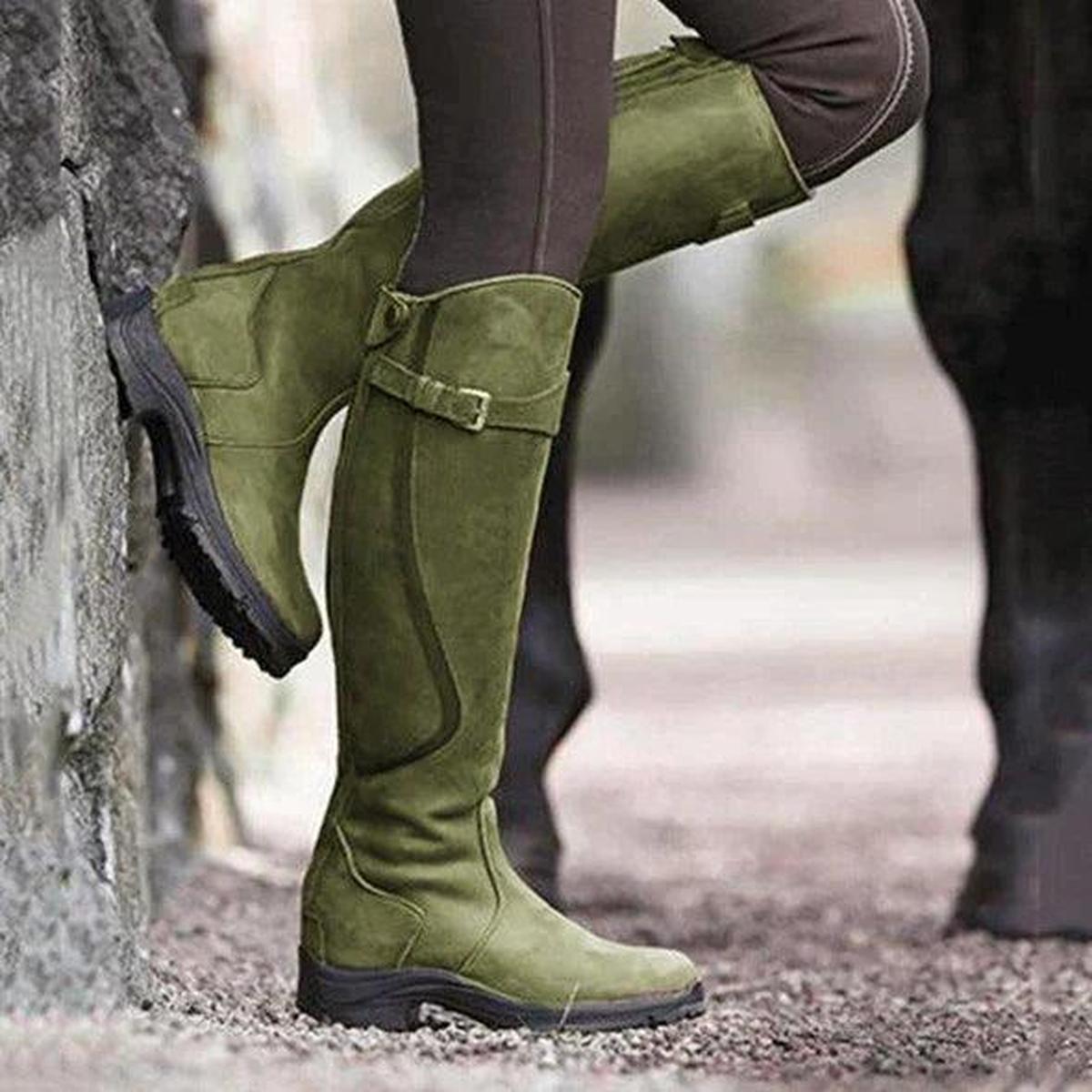 Women's Classic Knee-High Riding Boots with Buckle Detail