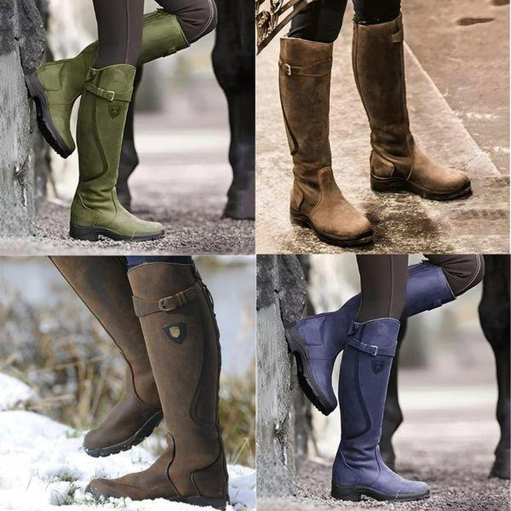 Women's Classic Knee-High Riding Boots with Buckle Detail
