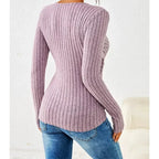 Women’s Ribbed Wrap V-Neck Long Sleeve Top