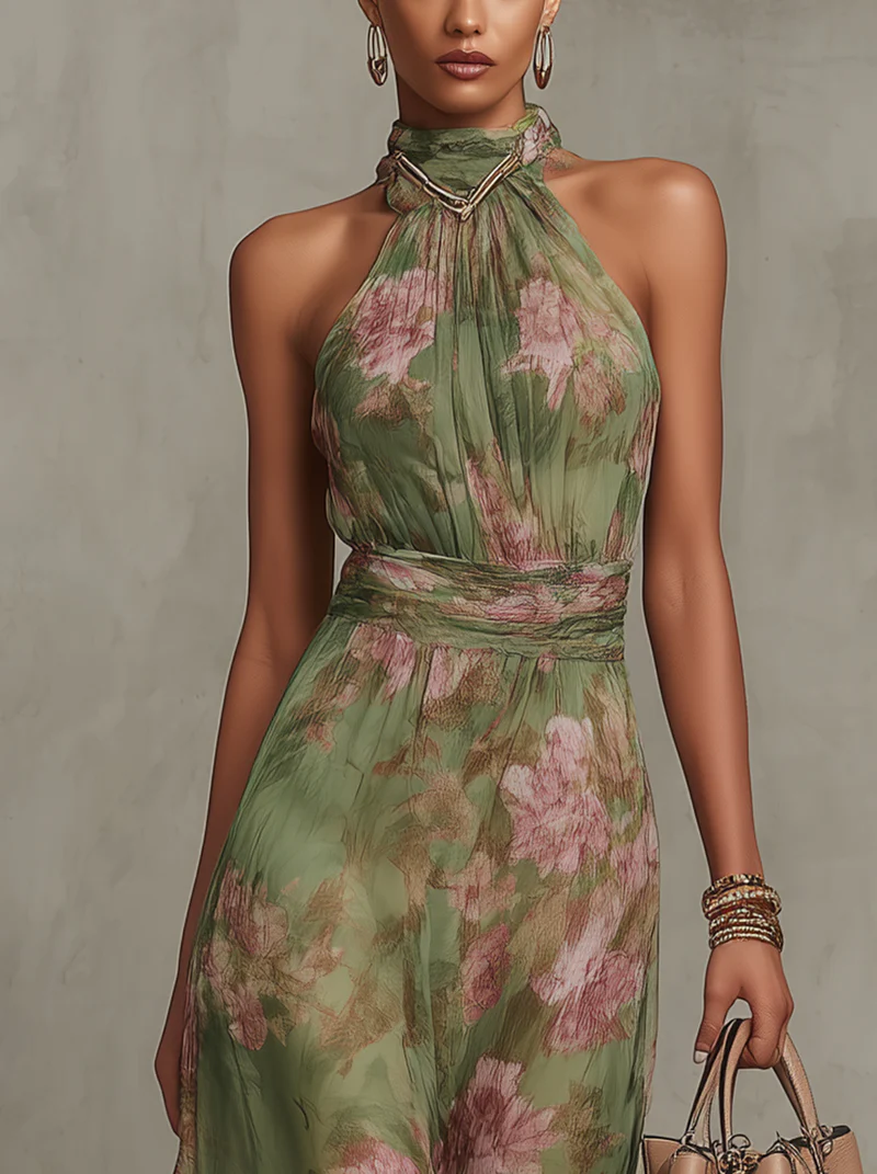 Women’s Floral Halter Maxi Dress