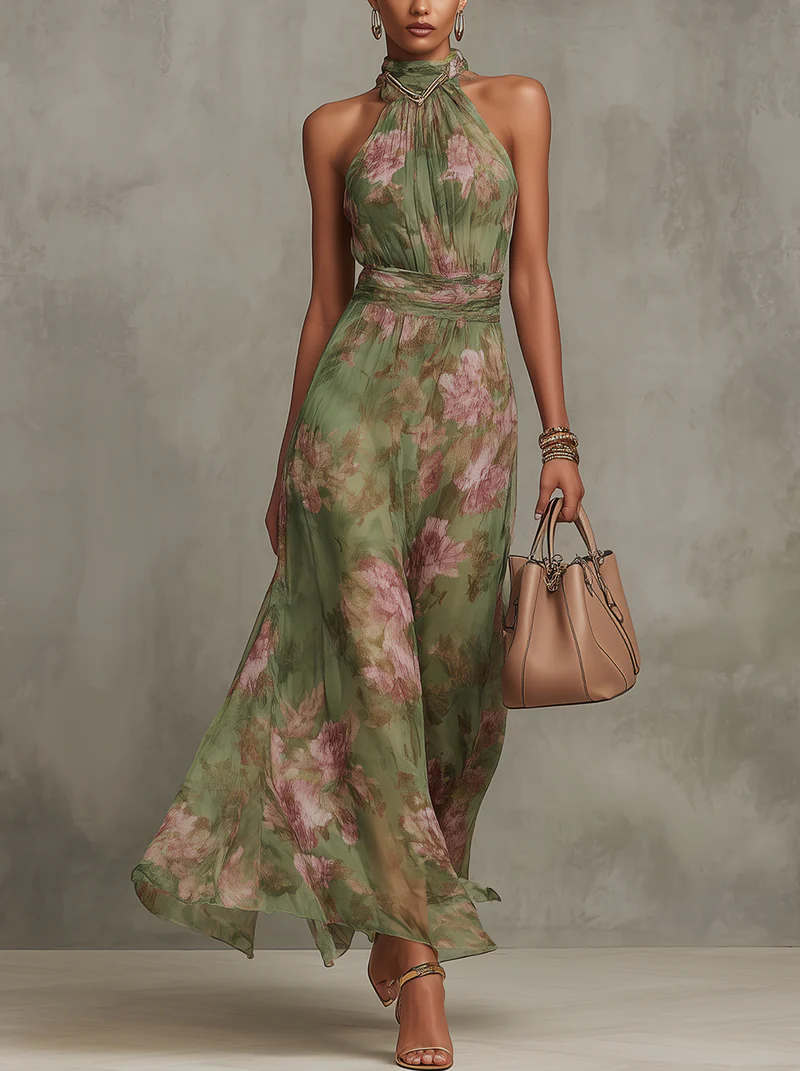 Women’s Floral Halter Maxi Dress