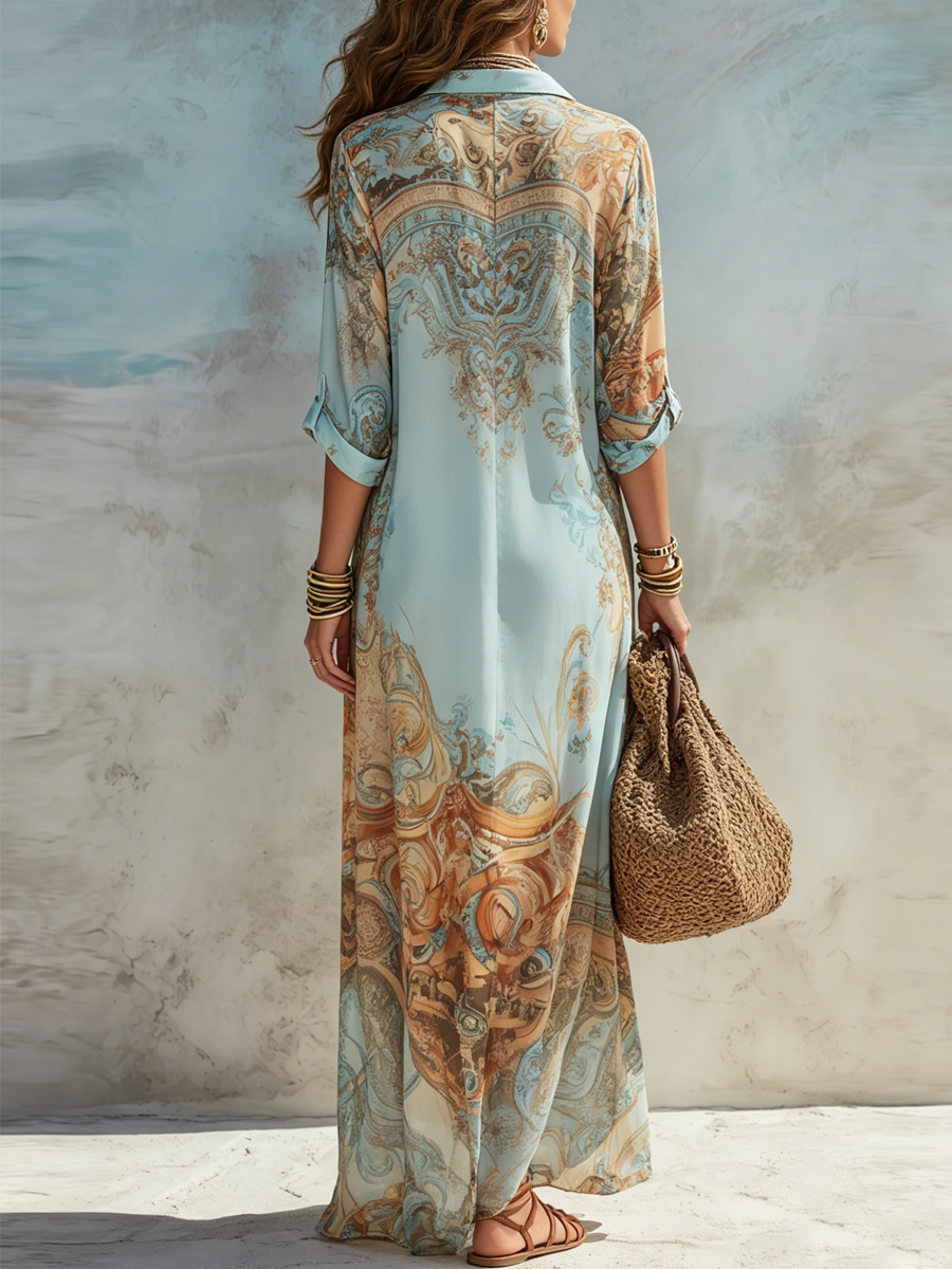 Women's Printed Maxi Shirt Dress
