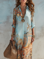 Women's Printed Maxi Shirt Dress