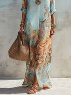 Women's Printed Maxi Shirt Dress