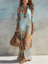 Women's Printed Maxi Shirt Dress