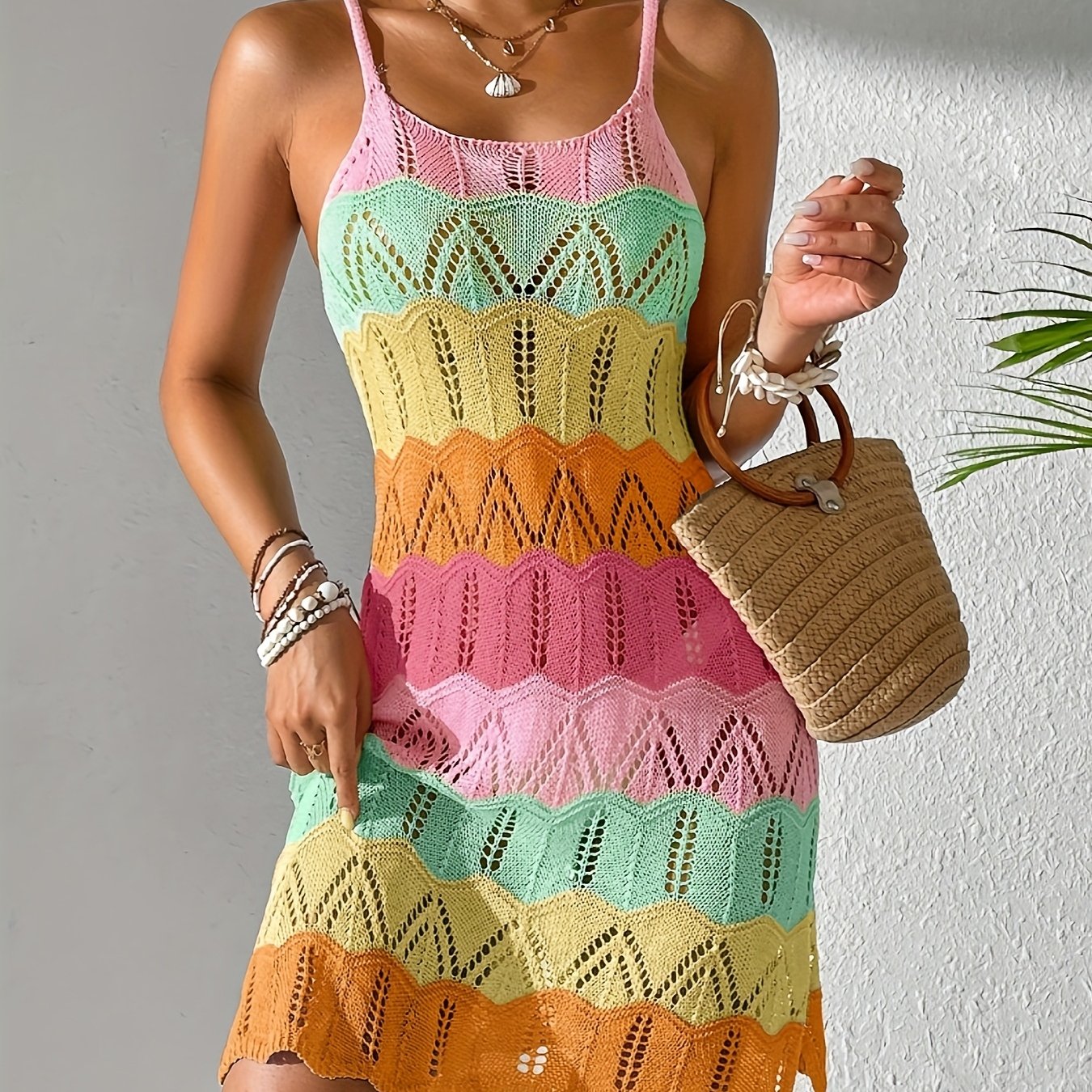 Women’s Colorful Crochet Beach Cover Up Dress