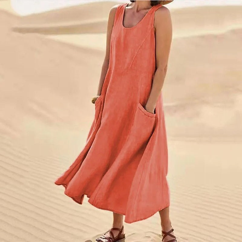 Women's Linen Pocket Maxi Dress