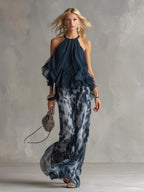 Women's Ruffled Halter Pant Set