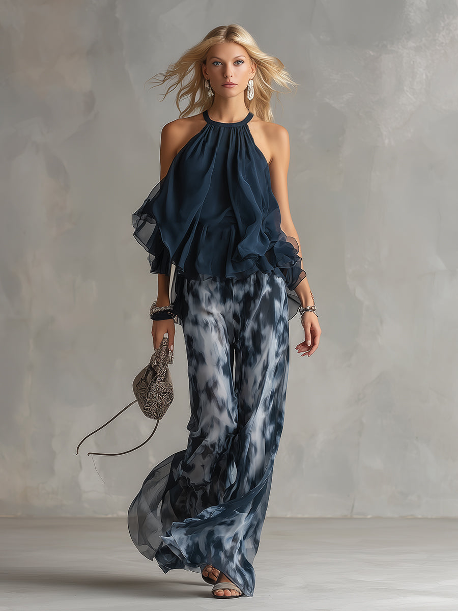 Women's Ruffled Halter Pant Set