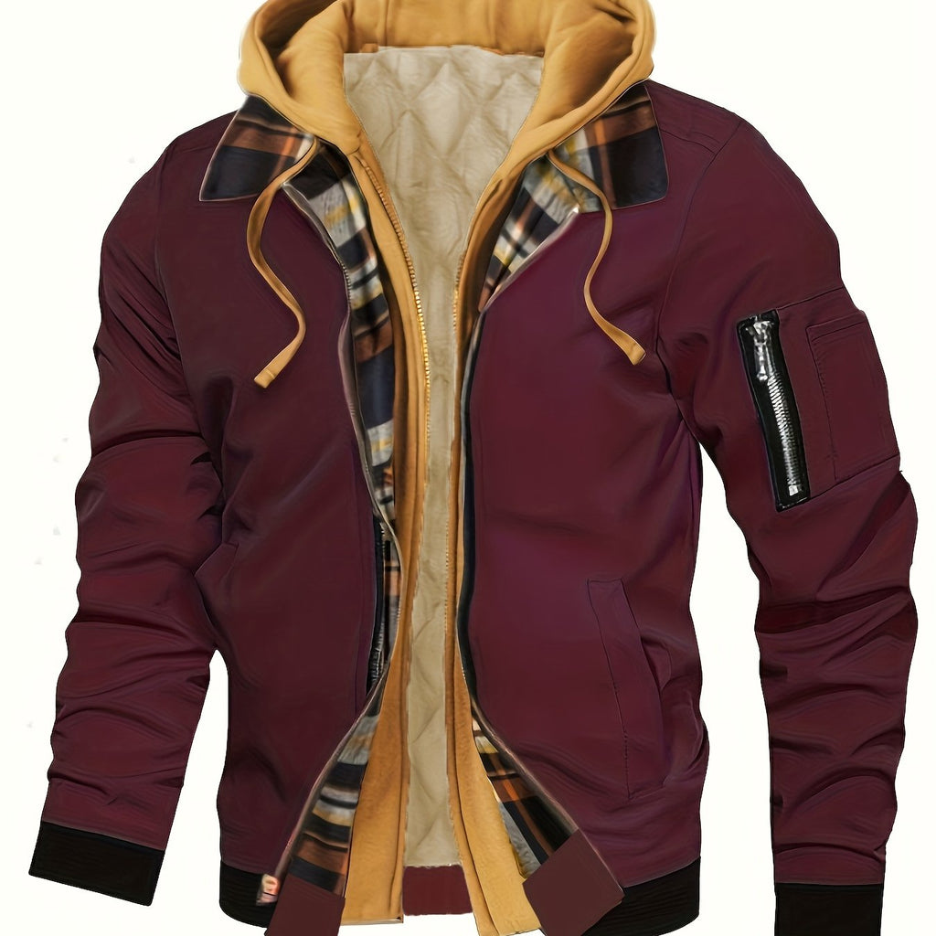 Men’s Hooded Jacket with Plaid Trim