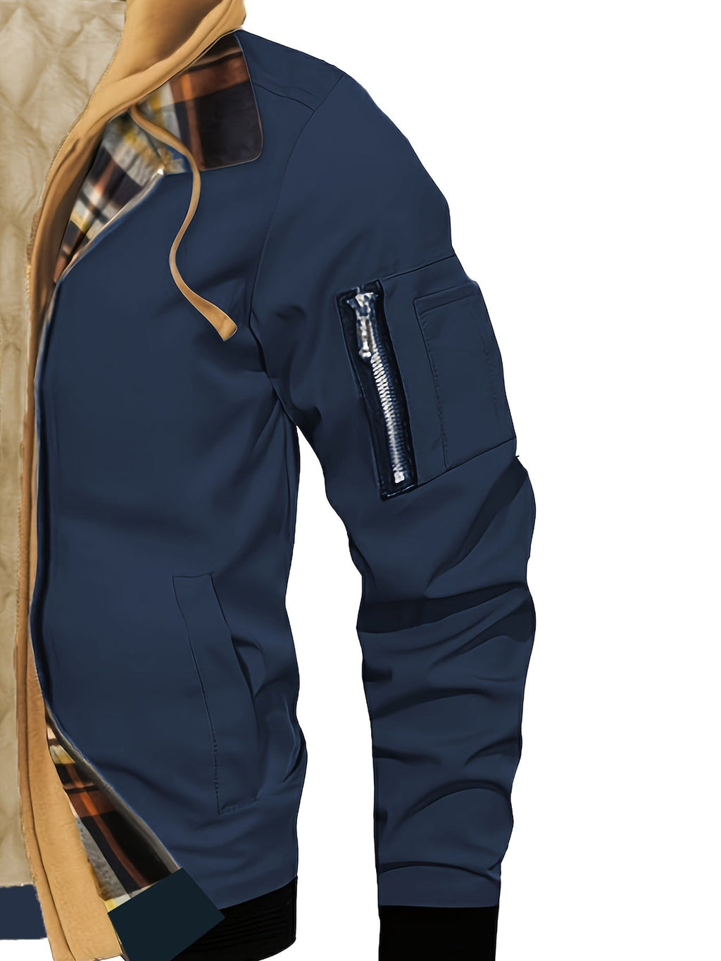 Men’s Hooded Jacket with Plaid Trim
