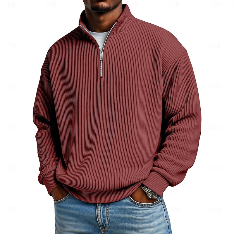 Men's Ribbed Quarter-Zip Knit Sweater