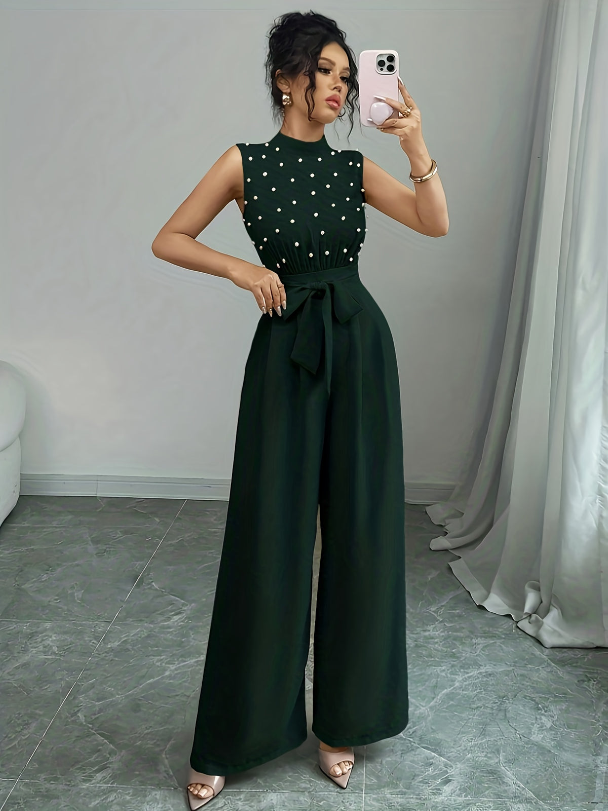 Women's Wide Leg Jumpsuit with Embellished Bodice