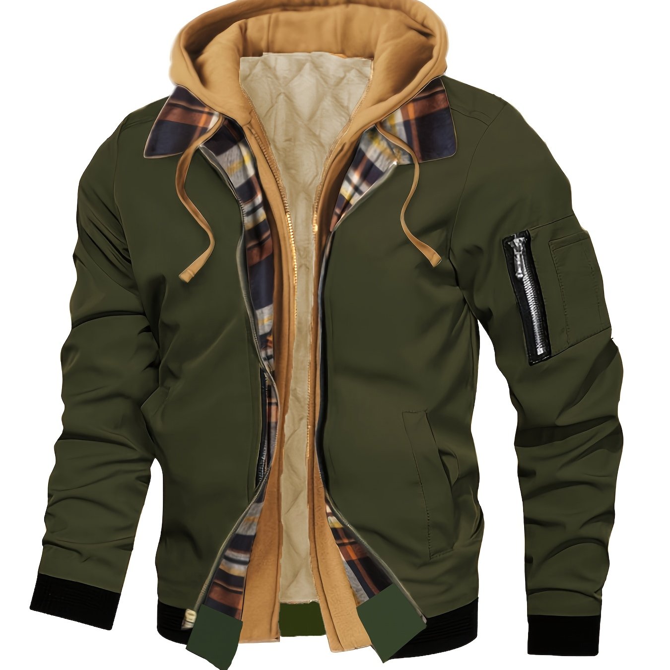 Men’s Hooded Jacket with Plaid Trim