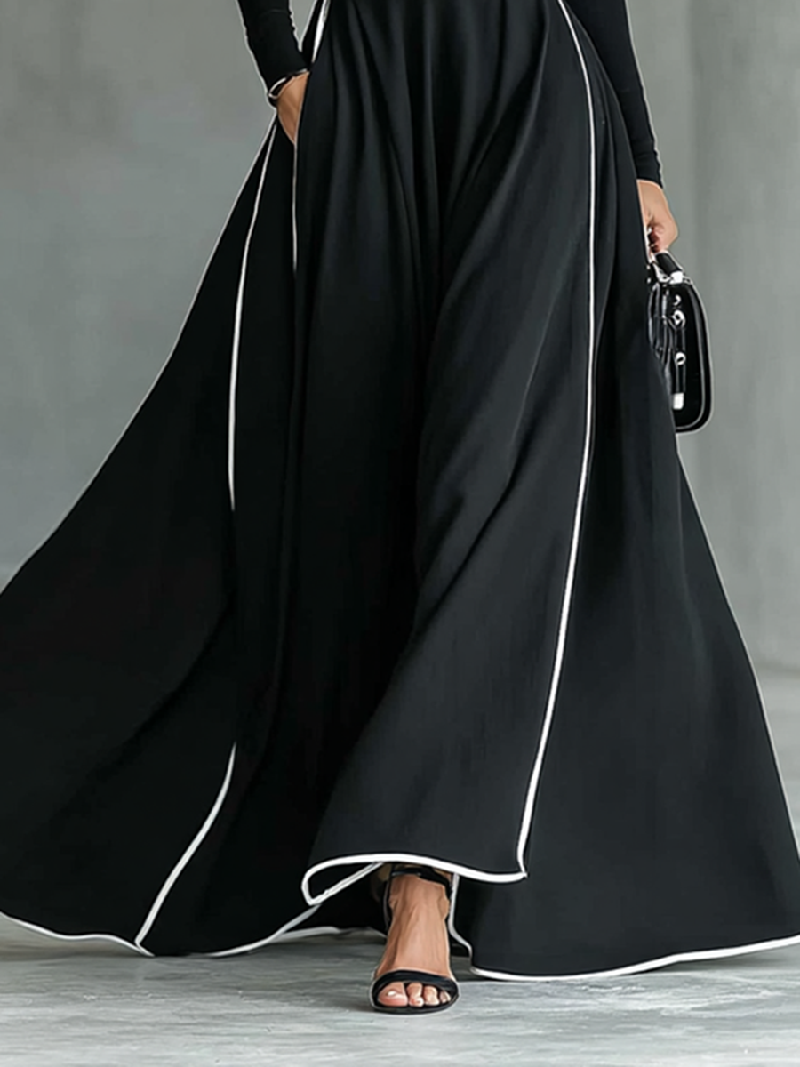 Women's Turtleneck Maxi Dress with Contrast Trim