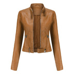 Women's Short Moto Jacket with Stand Collar