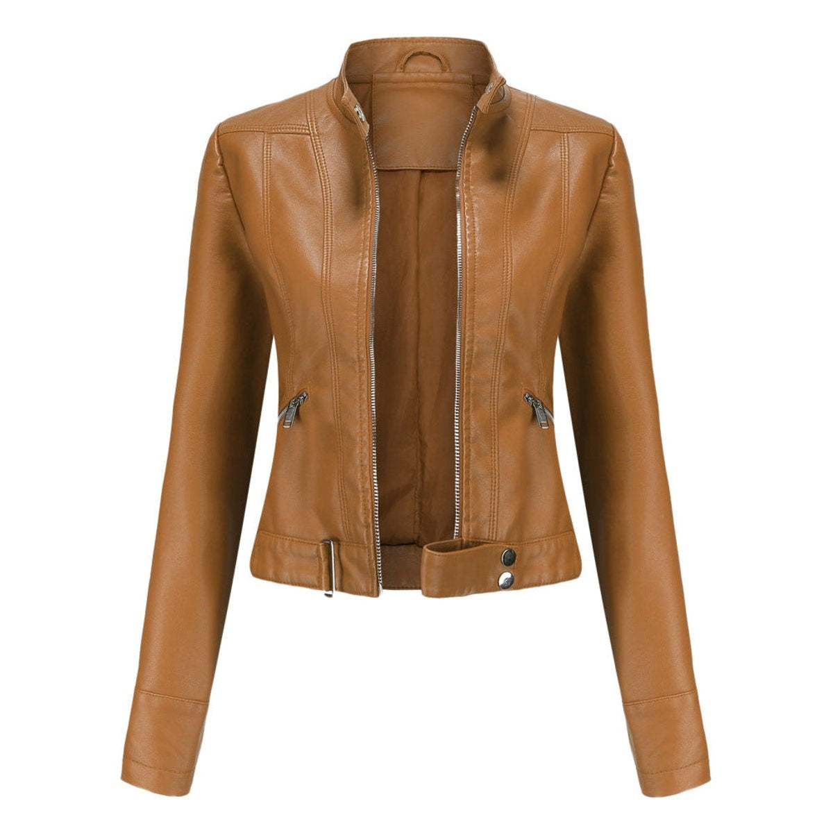 Women's Short Moto Jacket with Stand Collar
