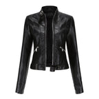 Women's Short Moto Jacket with Stand Collar