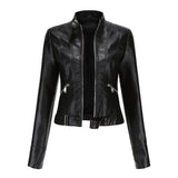 Women's Short Moto Jacket with Stand Collar