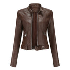 Women's Short Moto Jacket with Stand Collar