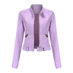 Women's Short Moto Jacket with Stand Collar