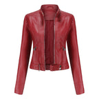 Women's Short Moto Jacket with Stand Collar