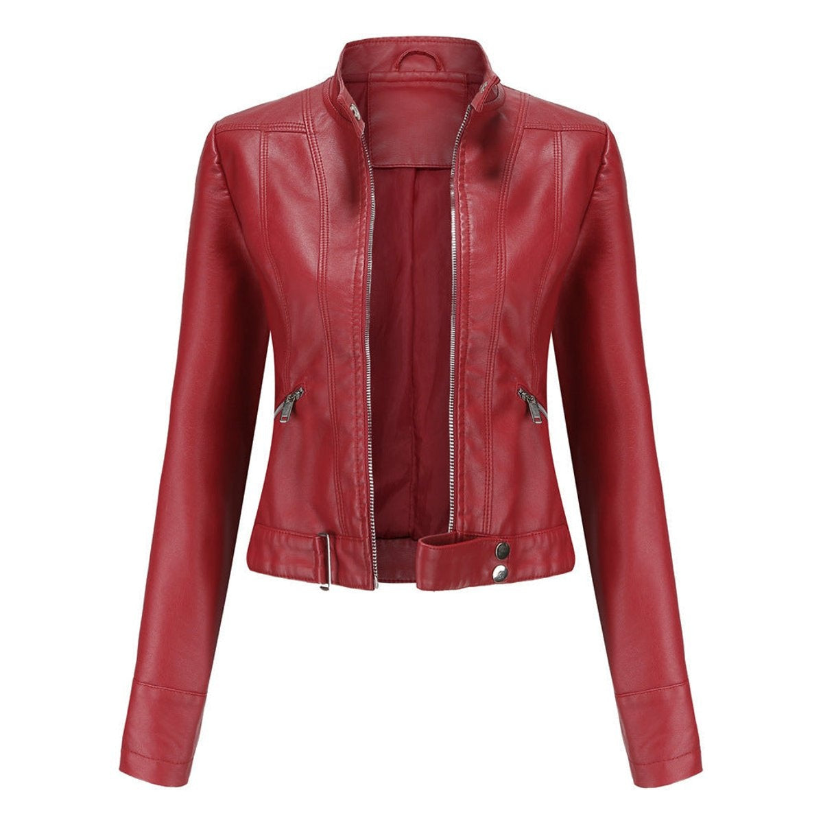 Women's Short Moto Jacket with Stand Collar