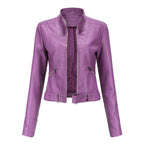 Women's Short Moto Jacket with Stand Collar