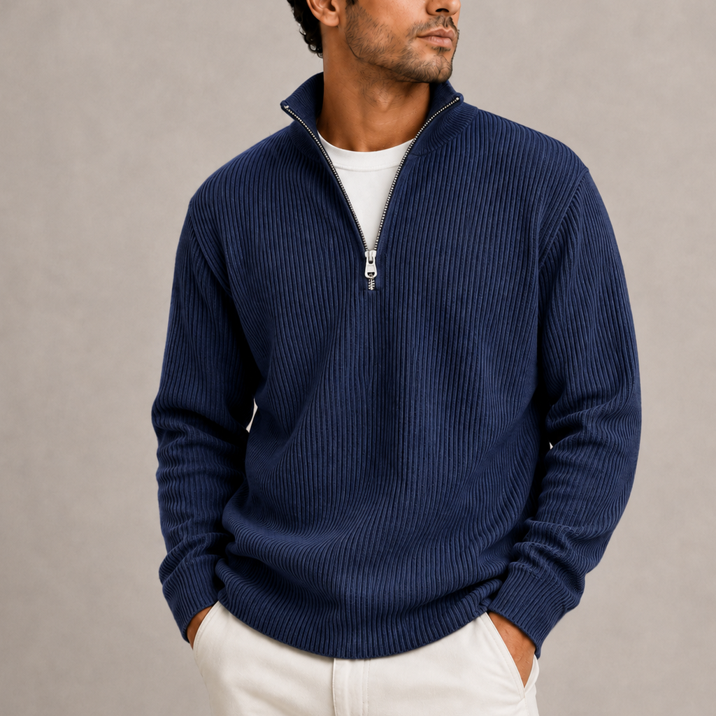 Men's Ribbed Knit Quarter Zip Sweater