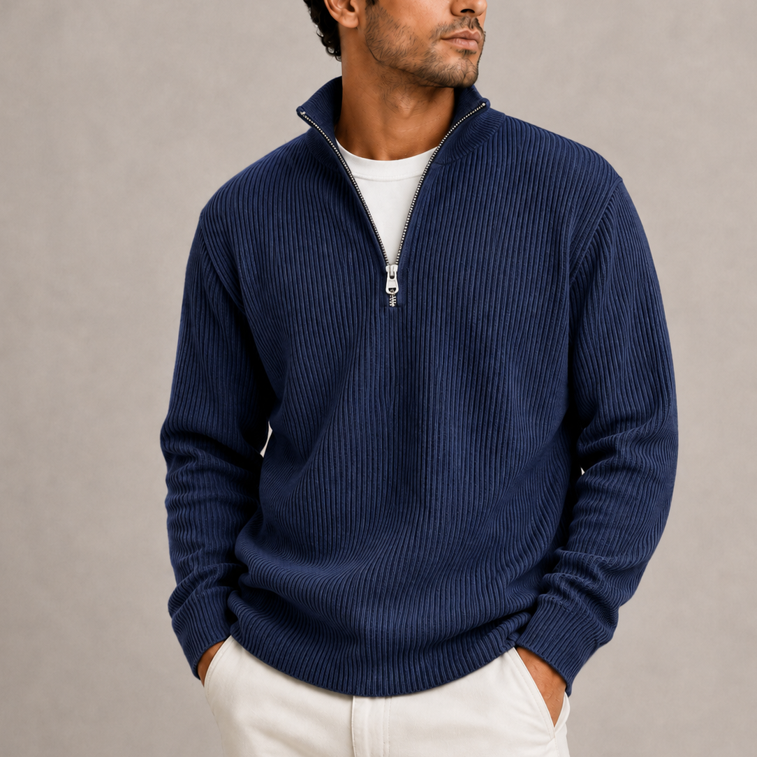 Men's Ribbed Knit Quarter Zip Sweater