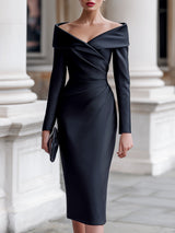 Women's Off Shoulder Long Sleeve Midi Dress