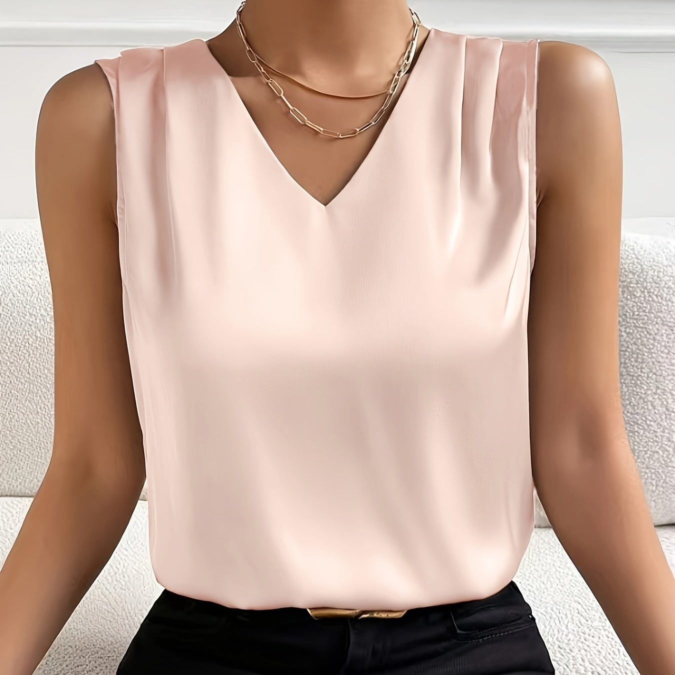 Women’s Satin Sleeveless V-Neck Blouse
