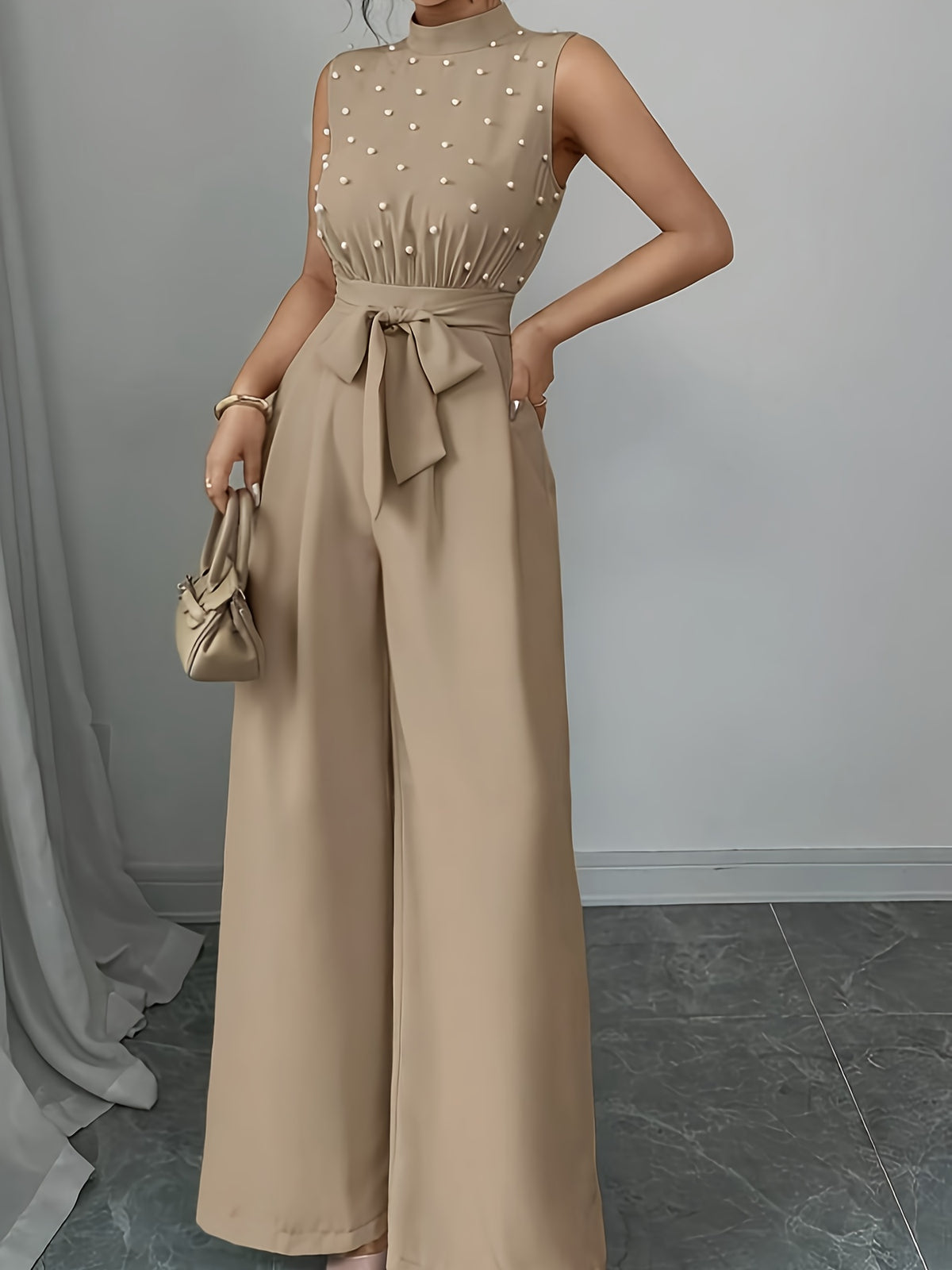 Women's Wide Leg Jumpsuit with Embellished Bodice