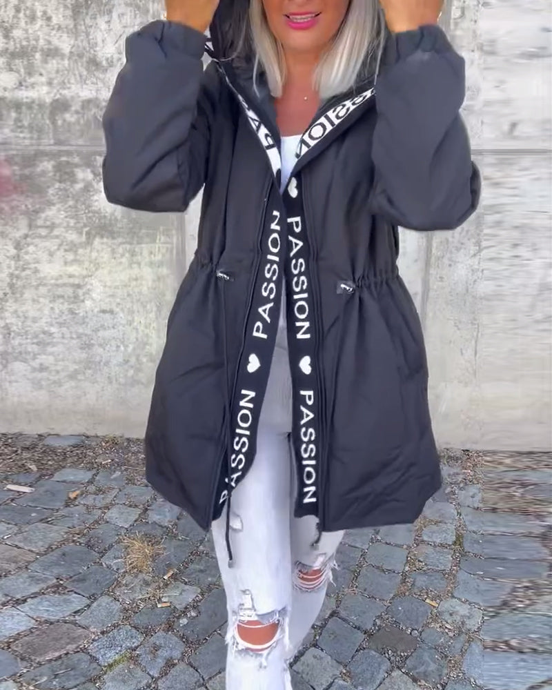 Women's Hooded Longline Jacket with Drawstring Waist