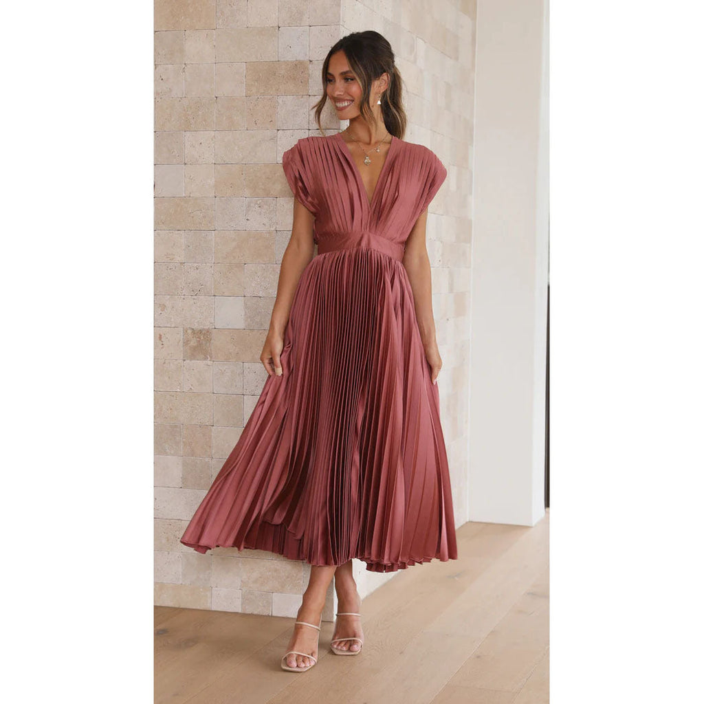 Women's Elegant Pleated Midi Dress