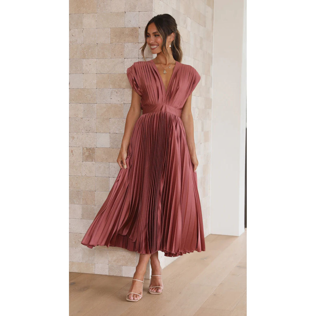 Women's Elegant Pleated Midi Dress