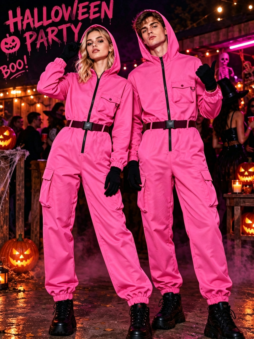Unisex Halloween Hooded Heist Costume Jumpsuit