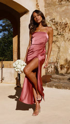 Women's Satin Look Side Slit Dress