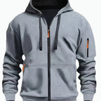 Men's Full-Zip Hooded Sweatshirt with Sleeve Detail