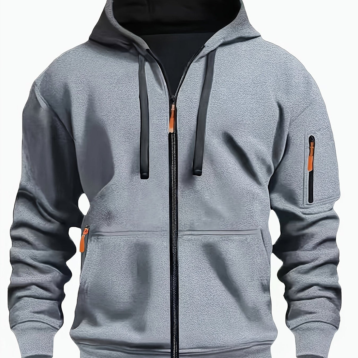 Men's Full-Zip Hooded Sweatshirt with Sleeve Detail
