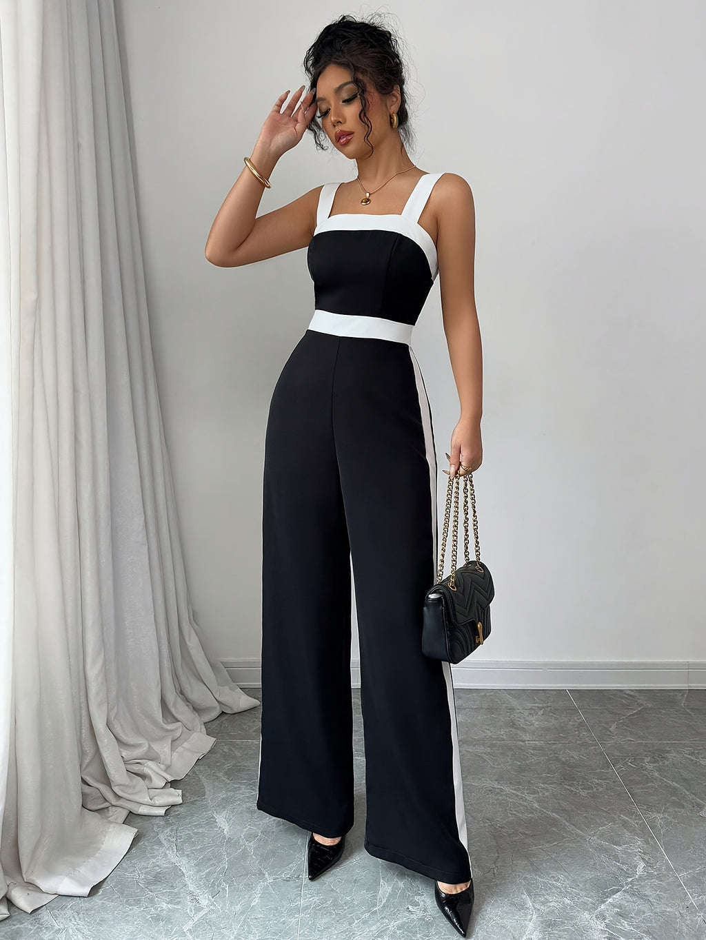 Women's Dressy Wide Leg Square Neck Jumpsuit