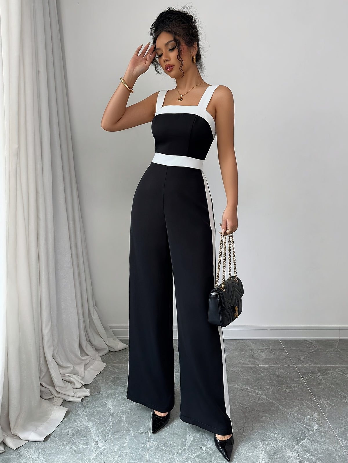 Women's Dressy Wide Leg Square Neck Jumpsuit
