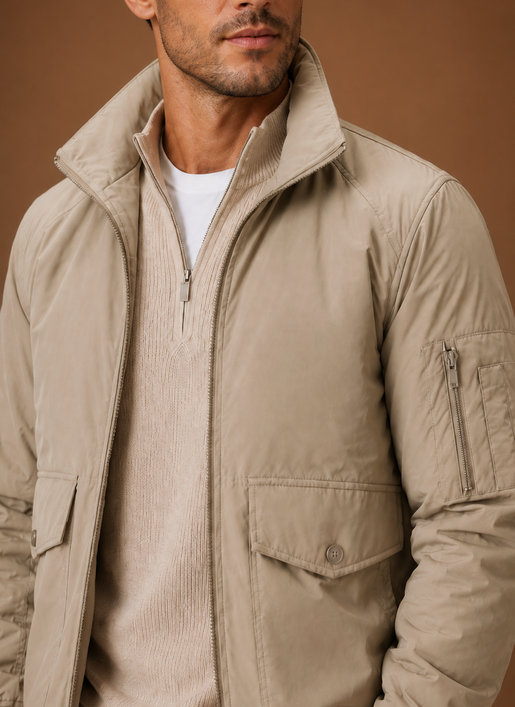 Men's Bomber Jacket with Stand Collar