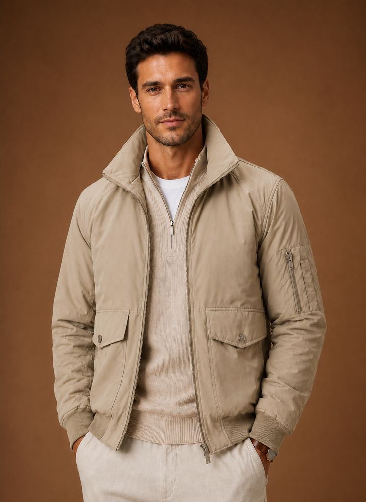 Men's Bomber Jacket with Stand Collar