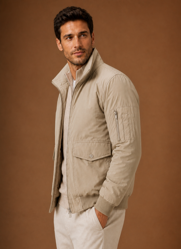 Men's Bomber Jacket with Stand Collar