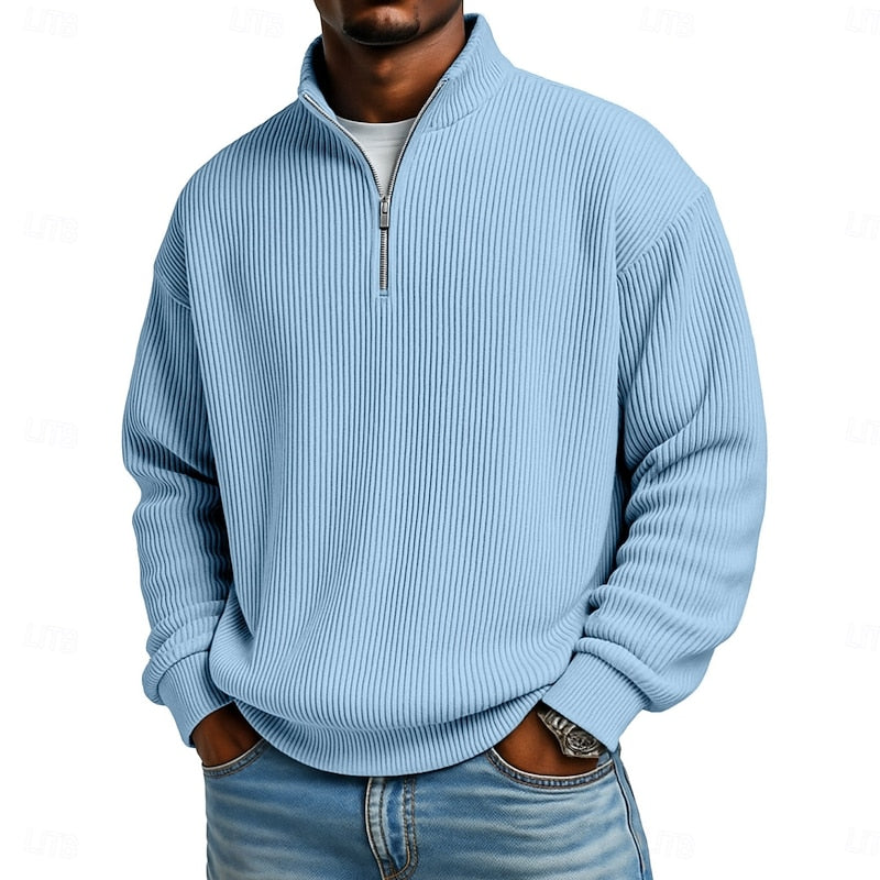 Men's Ribbed Quarter-Zip Knit Sweater
