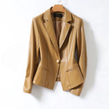 Women's Leather-Look Fitted Blazer with Notched Lapels